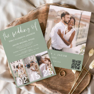 Budget QR Code Sage Green Wedding Invitation