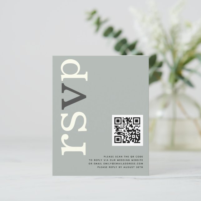 BUDGET QR code Sage Ivory Wedding Online RSVP (Standing Front)