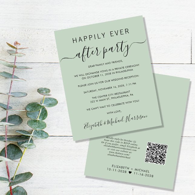 Budget QR Code Sage Wedding ReceptIon Invitation (Creator Uploaded)