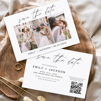 Budget Qr Code - Save The Date  Modern 3 Photo Flyer by Hot_Foil_Creations at Zazzle