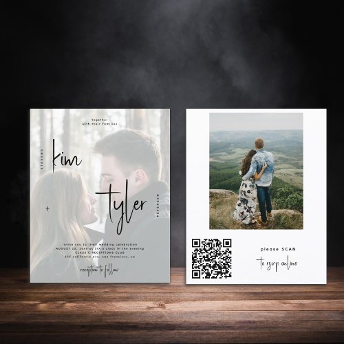 Budget QR CODE script 2 photos wedding Invitation