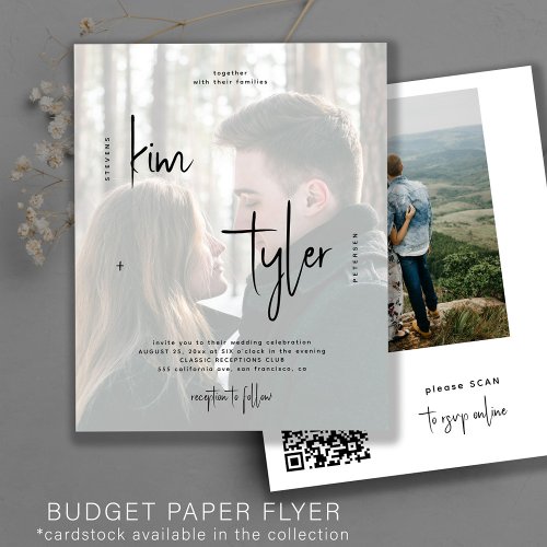 Budget QR CODE script 2 photos wedding Invitation Flyer