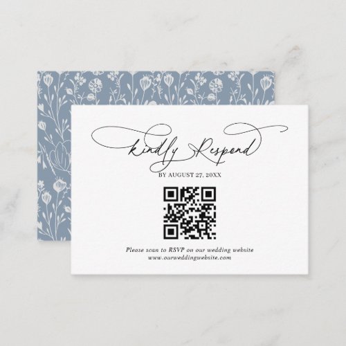 Budget QR Code Script Floral Dusty Blue Wedding Enclosure Card