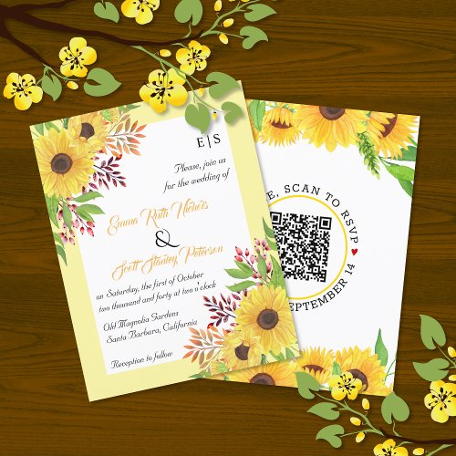 BUDGET QR code sunflowers wedding invitation