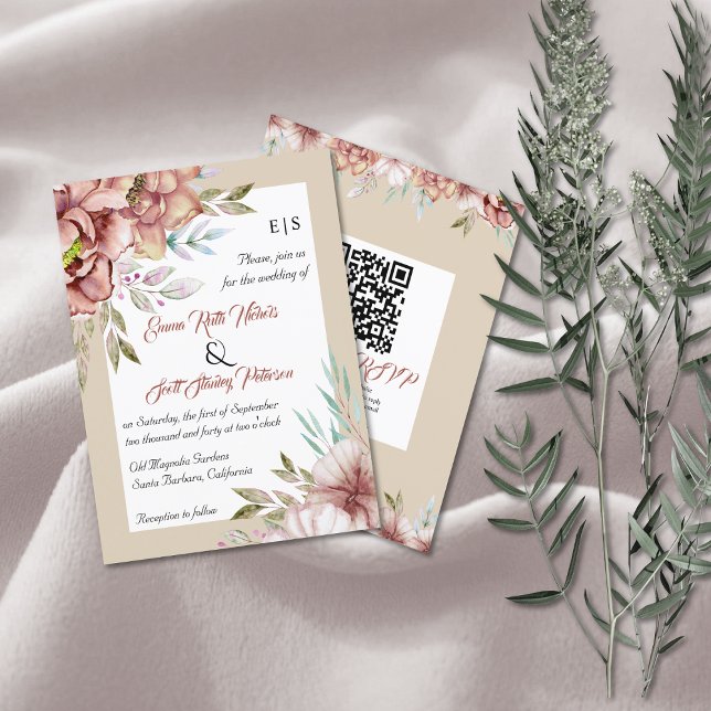BUDGET QR code terracotta wedding invitation (Creator Uploaded)