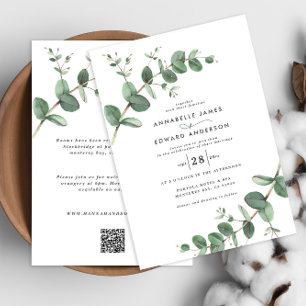 Budget QR code Watercolor Eucalyptus botanical Invitation