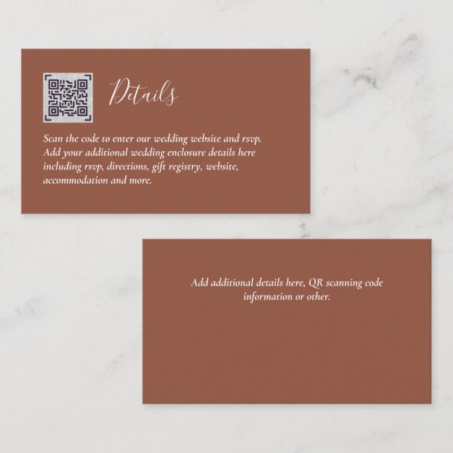 Budget QR Code Website RSVP Hotel Wedding Details  Enclosure Card (Front/Back)