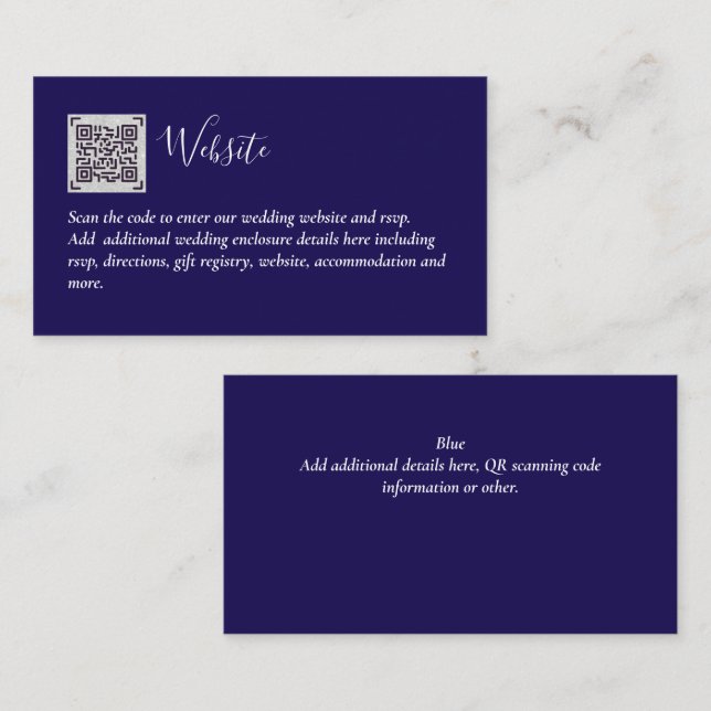 Budget QR Code Website RSVP Hotel Wedding Details  Enclosure Card (Front/Back)