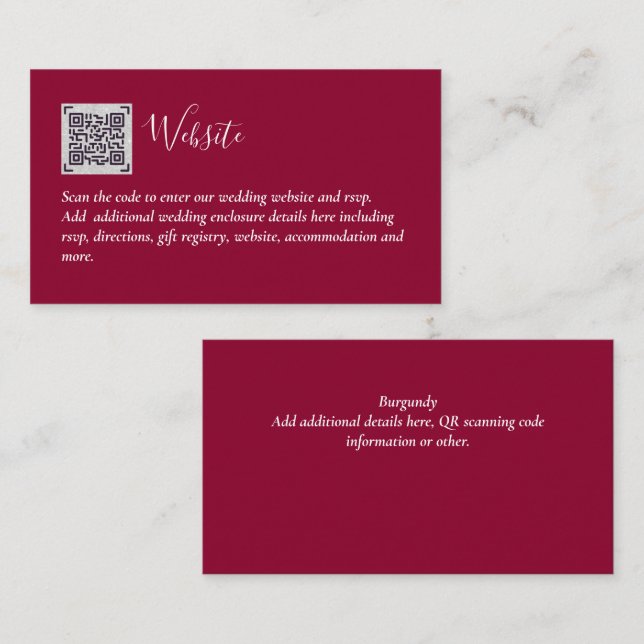 Budget QR Code Website RSVP Hotel Wedding Details  Enclosure Card (Front/Back)