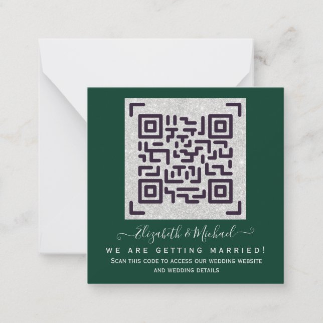 Budget QR Code Website RSVP Hotel Wedding Details  Note Card (Front)