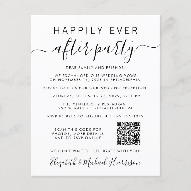 Budget QR Code Wedding After Party Invitation (Front)