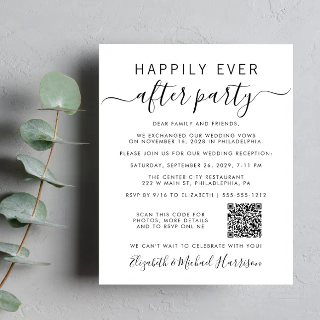 Budget QR Code Wedding After Party Invitation | Zazzle