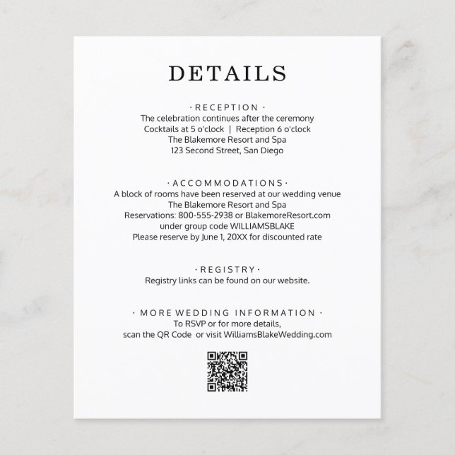 Budget QR Code Wedding Details Flyer (Front)