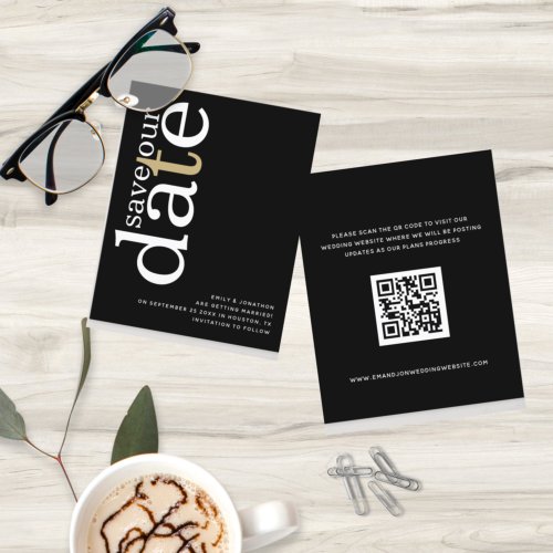 Budget QR Code White Gold Text Black Save Date 