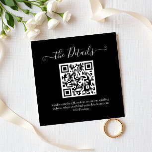Budget QR Code White Script RSVP Wedding Website Enclosure Card