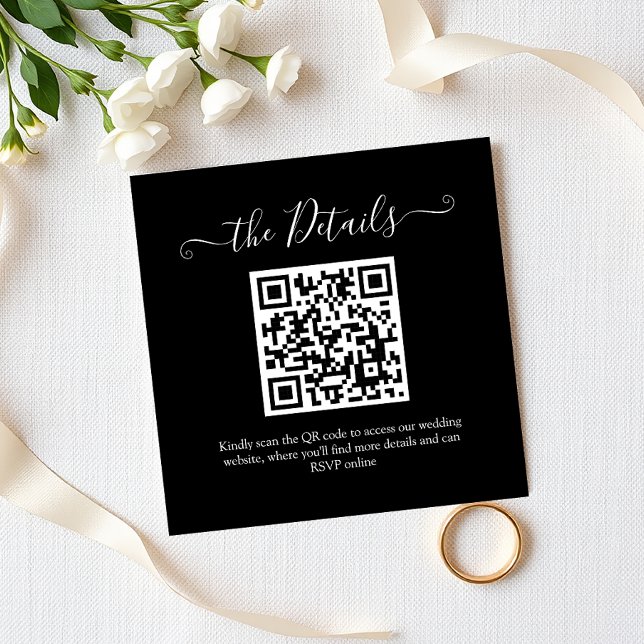 Budget QR Code White Script RSVP Wedding Website Enclosure Card (Creator Uploaded)