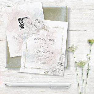 Budget QR Floral Watercolor Wedding Evening Invite