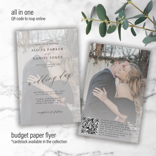 Budget QR photo modern overlay wedding invitation Flyer