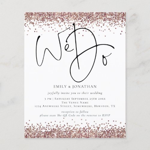 Budget QR Rose Gold Glitter We Do Wedding Invite