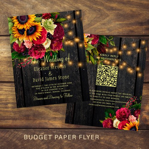 Budget QR rustic country wood wedding invitation Flyer