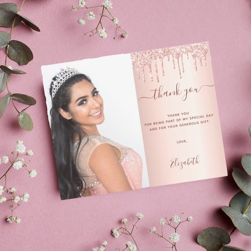 Budget Quinceanea rose glitter photo thank you
