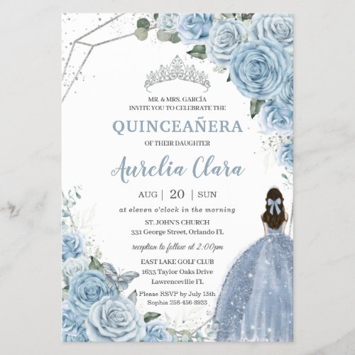 Budget Quincea&#241;era 15 Baby Blue Floral Invitation Flyer