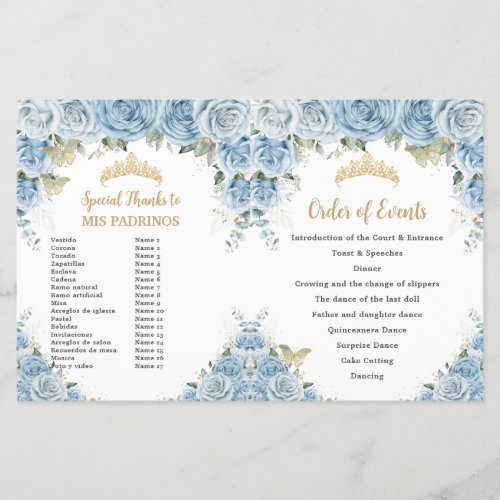 Budget Quincea&#241;era 15 Blue Floral Padrinos Program