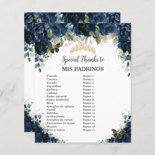 Budget Quincea&#241;era 15 Navy Floral Padrinos Corte