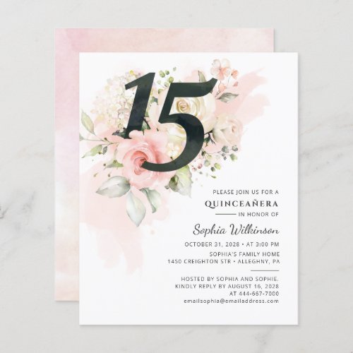 Budget Quinceanera 15th Birthday Floral Invitation