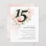 Budget Quinceanera 15th Birthday Party Invitation<br><div class="desc">Cute modern yet elegant Quinceañera Mis Quince Anos birthday party invitations. Rustic floral olive green and rose gold flowers with faux gold dress design. The template that can be easily edited and the text replaced with your own details by clicking the "Personalize" button. For further customization, please click the "Customize...</div>