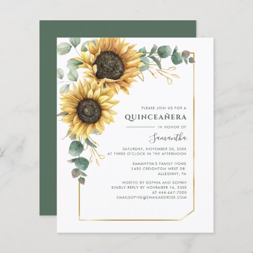 Budget Quinceanera 15th Birthday Sunflower Invite