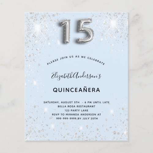 Budget Quinceanera baby blue silver glitter