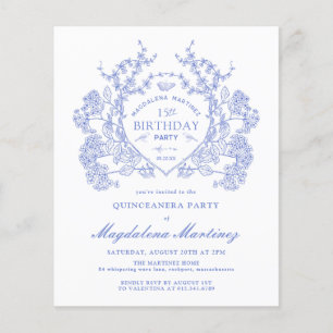 BUDGET Quinceanera Birthday Blue Floral Crest