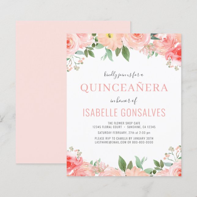 Budget QUINCEAÑERA Birthday Coral Peach Invitation (Front/Back)