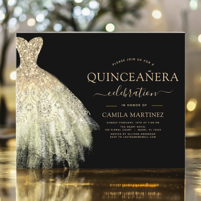Budget Quinceanera Black and Gold Glitter Sparkle (Creator Uploaded)