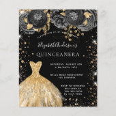 Budget Quinceanera black gold glitter dress floral (Front)