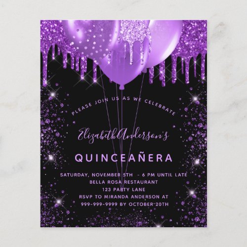 Budget Quinceanera black purple glitter balloons 