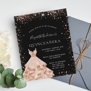 Budget Quinceanera black rose gold glitter dress