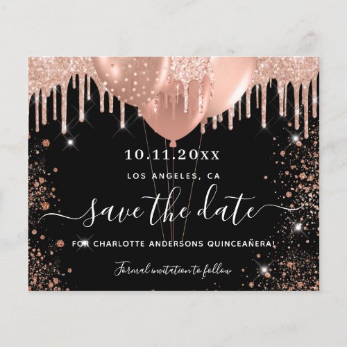 Budget Quinceanera black rose gold save the date