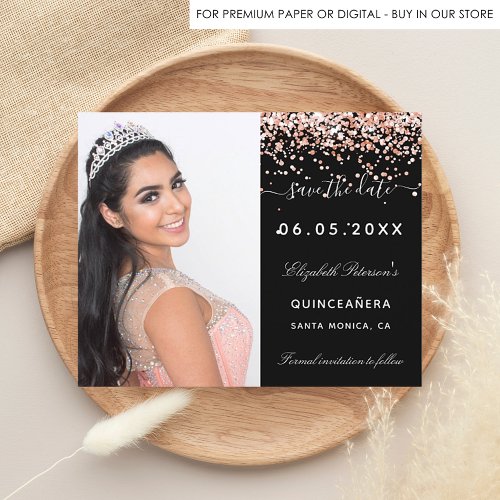 Budget Quinceanera black rose photo Save the Date