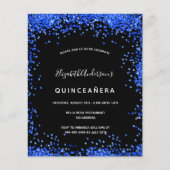 Budget Quinceanera black royal blue invitation (Front)
