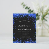 Budget Quinceanera black royal blue invitation (Standing Front)