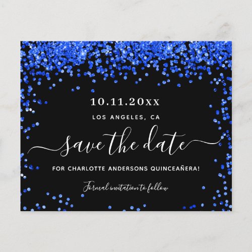 Budget Quinceanera black royal blue save the date