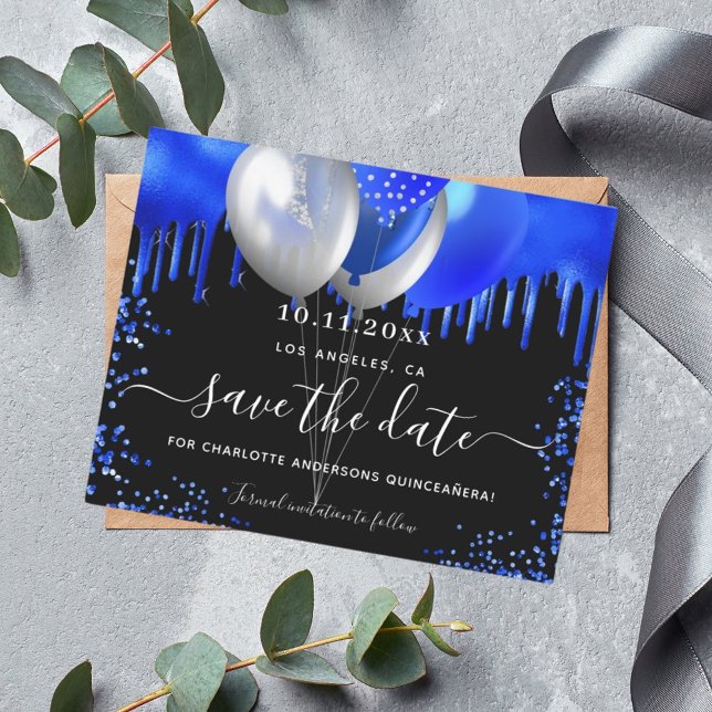 Budget Quinceanera black royal blue save the date (Creator Uploaded)