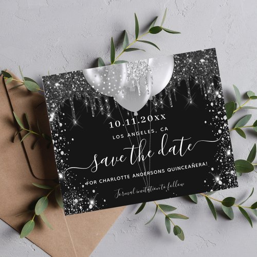 Budget Quinceanera black silver save the date