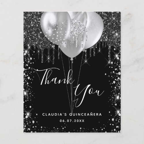 Budget Quinceanera black silver thank you card