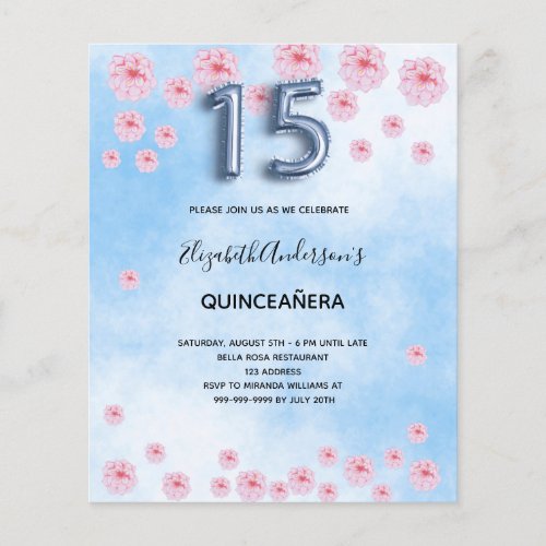 Budget Quinceanera blue pink blossoming florals