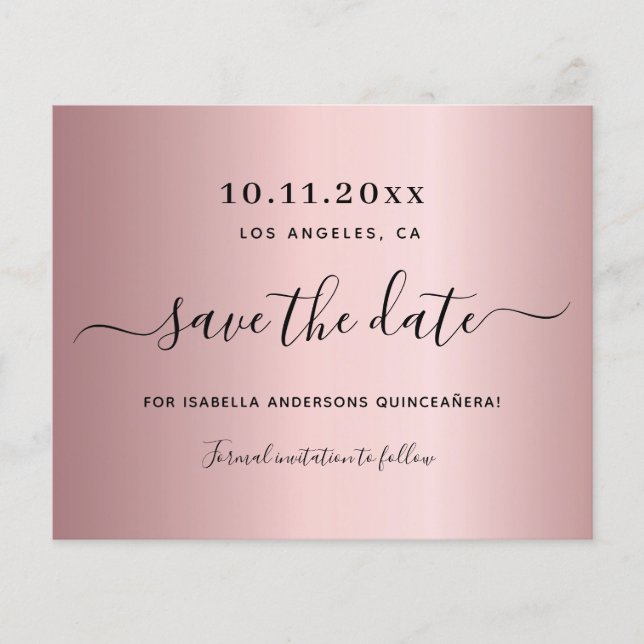 Budget Quinceanera blush pink dusty save the date (Front)
