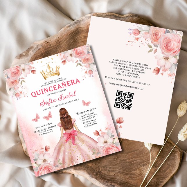 Budget Quinceañera Blush Pink Floral Butterfly Flyer (Creator Uploaded)