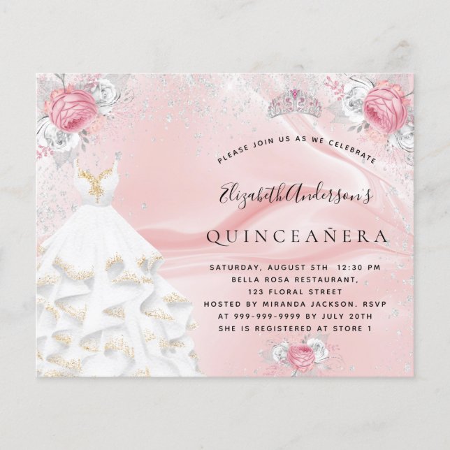 Budget Quinceanera blush pink glitter dress tiara (Front)